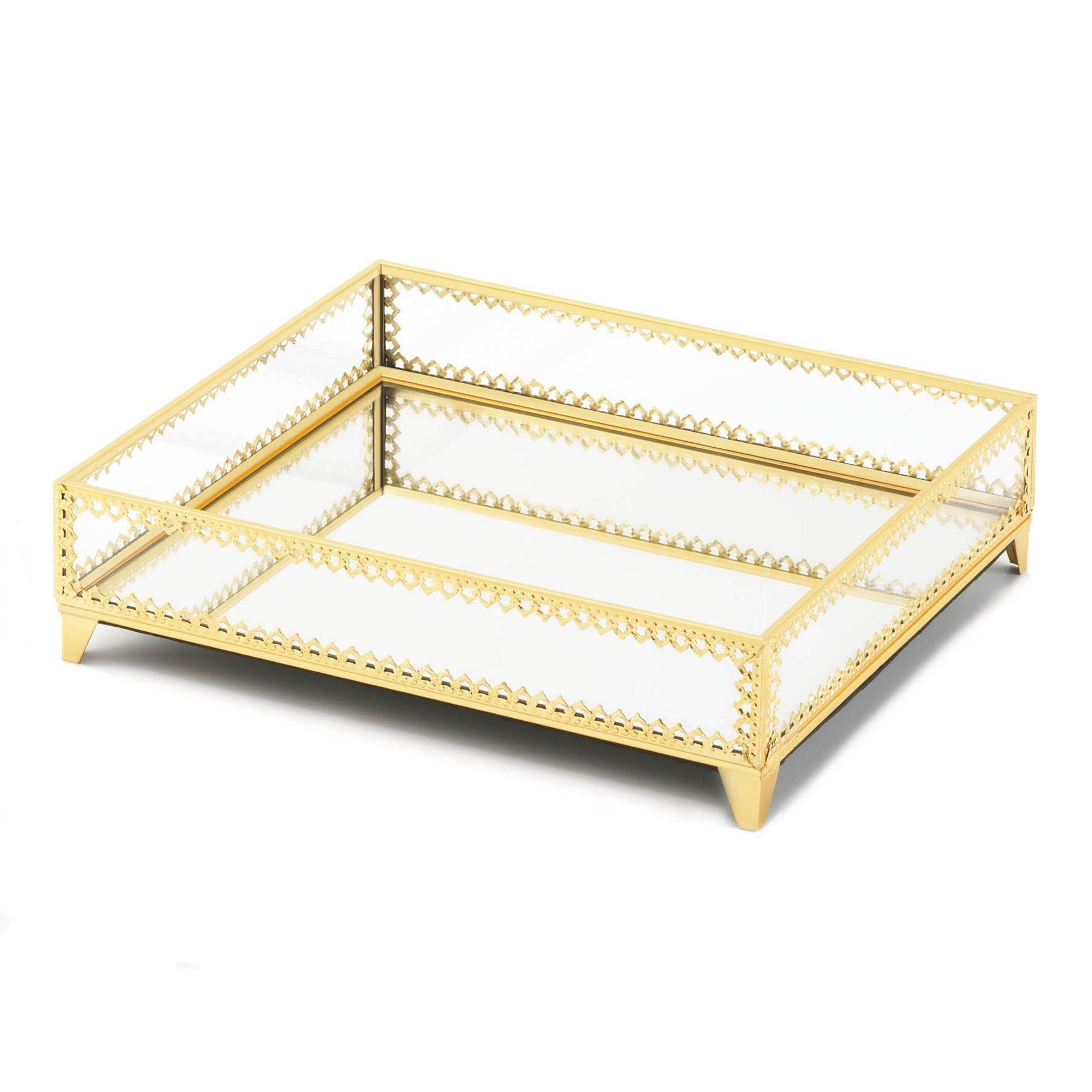 Signature Design by Ashley Derex Modern Serving Tray with Mirrored Base Gold 