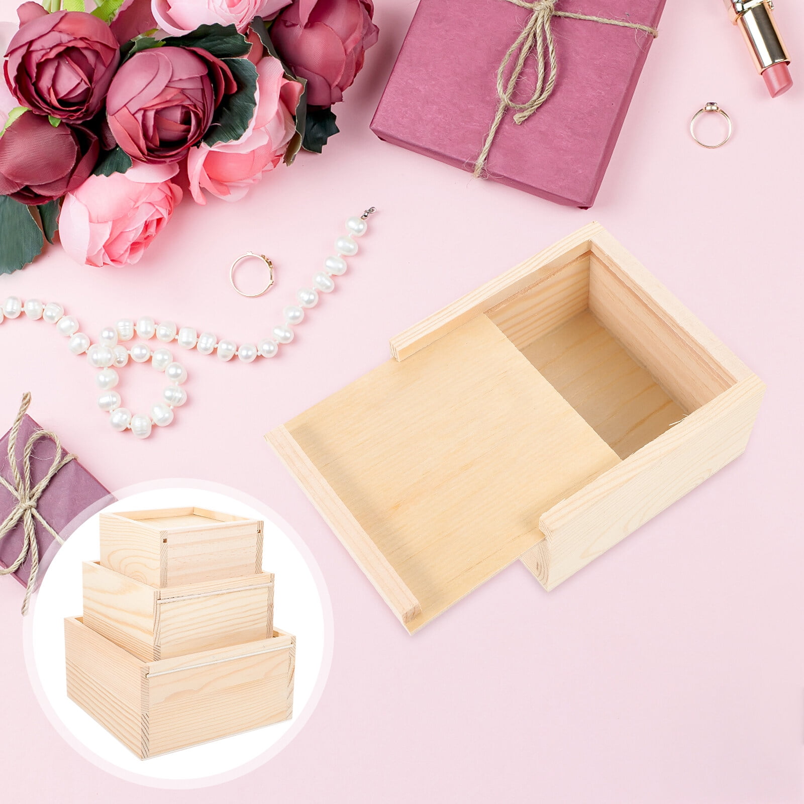 Wooden boxes 3pcs Wooden Box Wooden Tool Box Photo Storage Box Jewelry Sliding-lid Wooden Box