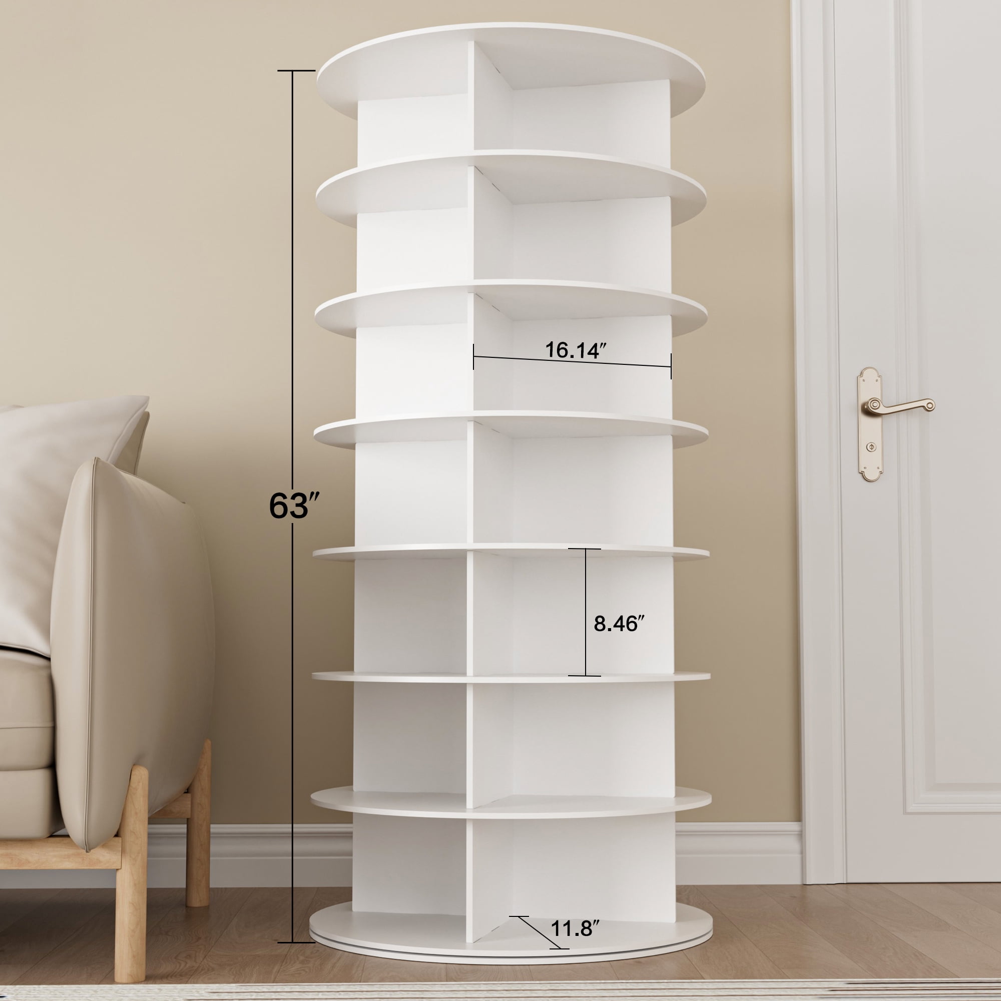 Magic Union 7 Tier Rotating Shoe Rack Tower, Spinning Shoe Display Lazy Susan, Revolving 360 Shoe Rack Storage Round Carousel, Vertical Handbag Rotate Shoes Closet Organization