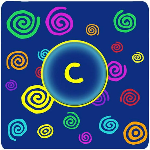 Monogram - Blue Swirls Foam Coasters Initial Letter C, Set Of 4