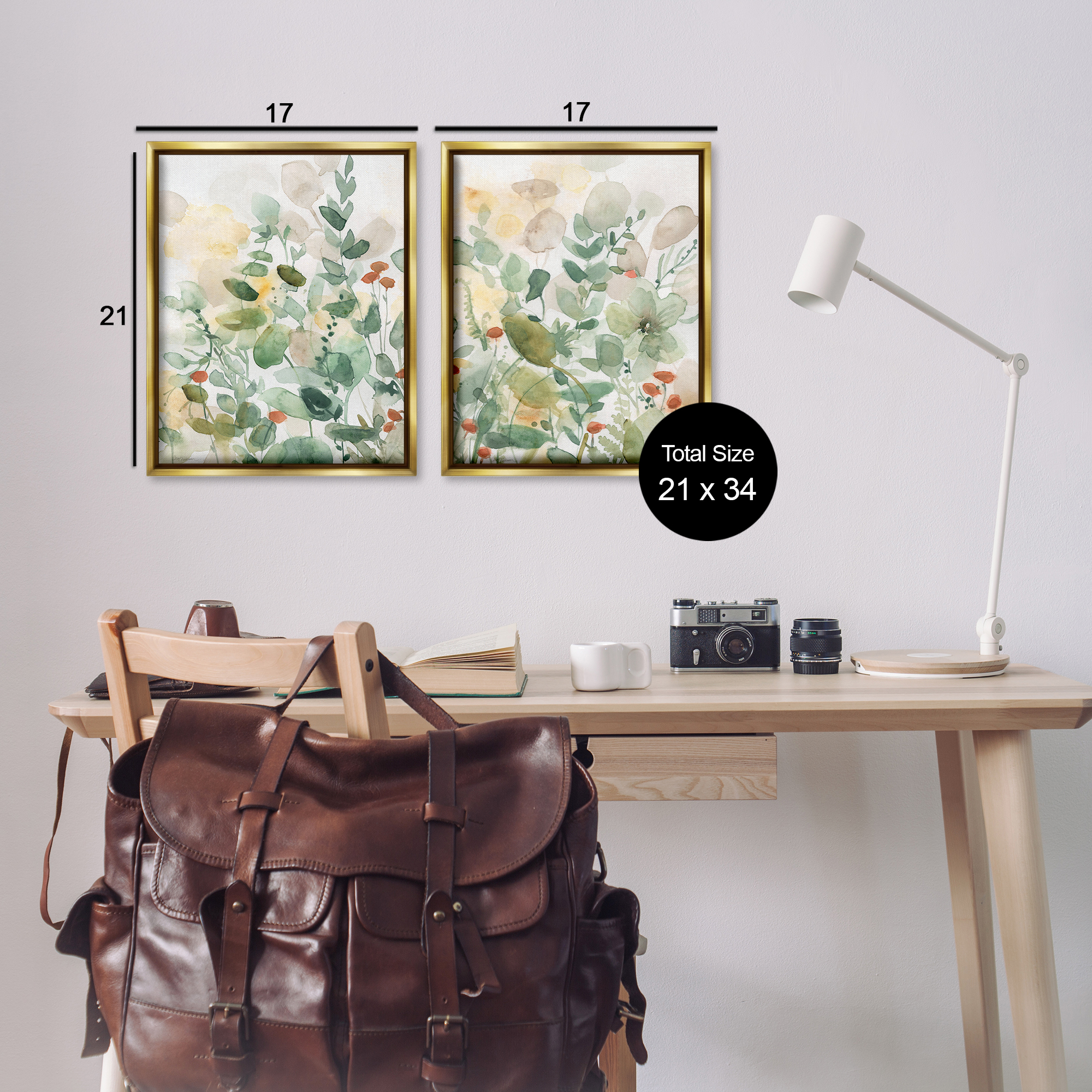 Stupell Industries Botanical Garlands Abstract Plants & Flowers Painting Gold Floater Framed Canvas Art Print Wall Art, 17 x 21, Set of 2