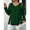 thumbnail image 2 of Womens Summer Cold Shoulder Tops Long Sleeve T Shirts Pullover -Strap Cutout Design Blouses Dark Green 5XL, 2 of 5