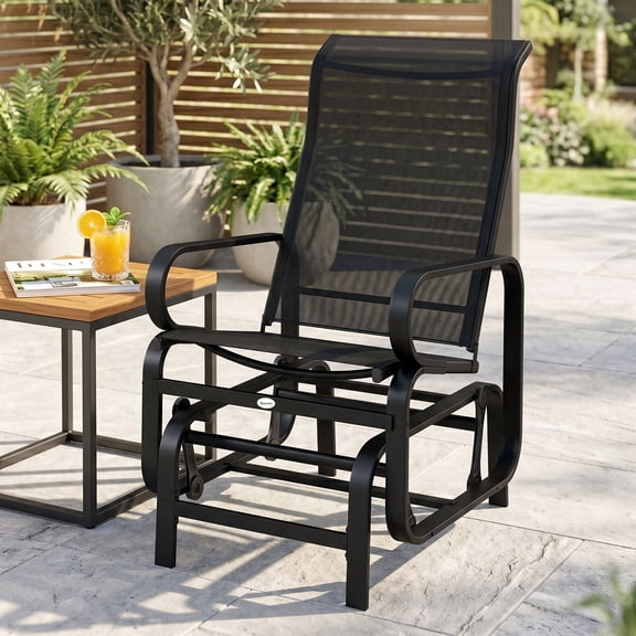 Outsunny Gliding Lounger Chair, Outdoor Swinging Chair with Smooth Rocking Arms and Lightweight Construction for Patio Backyard, Black