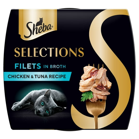 Sheba Selections Filets in Broth Chicken & Tuna Flavor Wet Cat Food Meal Complement, 1.3 oz Cup