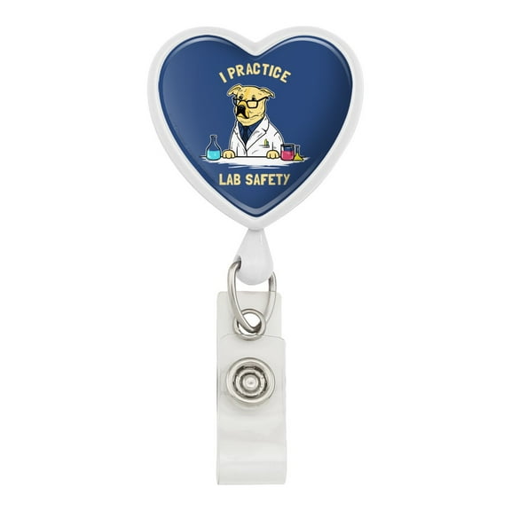 I Practice Lab Safety Labrador Retriever Funny Humor Heart Lanyard Retractable Reel Badge ID Card Holder