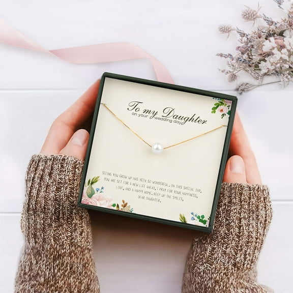 Anavia Bride Gift from Mom to Daughter on Wedding Day, Wedding Day gift for Daughter, Dad for Daughter Bride Gift -[White Pearl   Gold Chain]