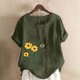 thumbnail image 2 of Vestidos Casuales Para Mujer, Blusas De Mujer De Moda Blusa informal de lino con cuello redondo y manga corta con botones para mujer, talla grande, estampada, 2 of 4