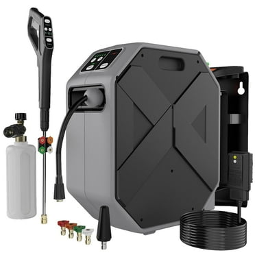 Wall Mounted Pressure Washer - 5000 PSI, 3.6 GPM Electric Power Washer with 100FT Retractable Hose, 5-Stage Adjustable Pressure, Foam Cannon & 5 Nozzles for Car, Lane, Patio Cleaning, Grey