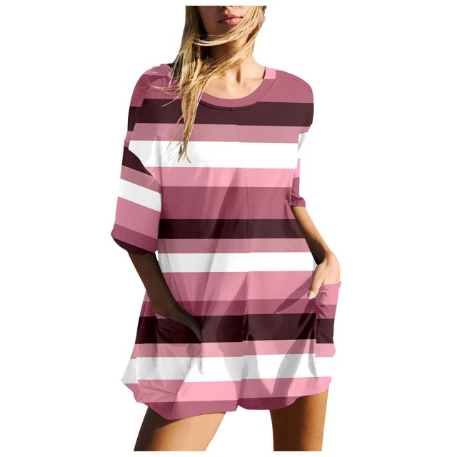YDLCAFD Women Gradient Print Short Sleeve Jumpsuit Short Loose Backless Jumpsuits Rompers M
