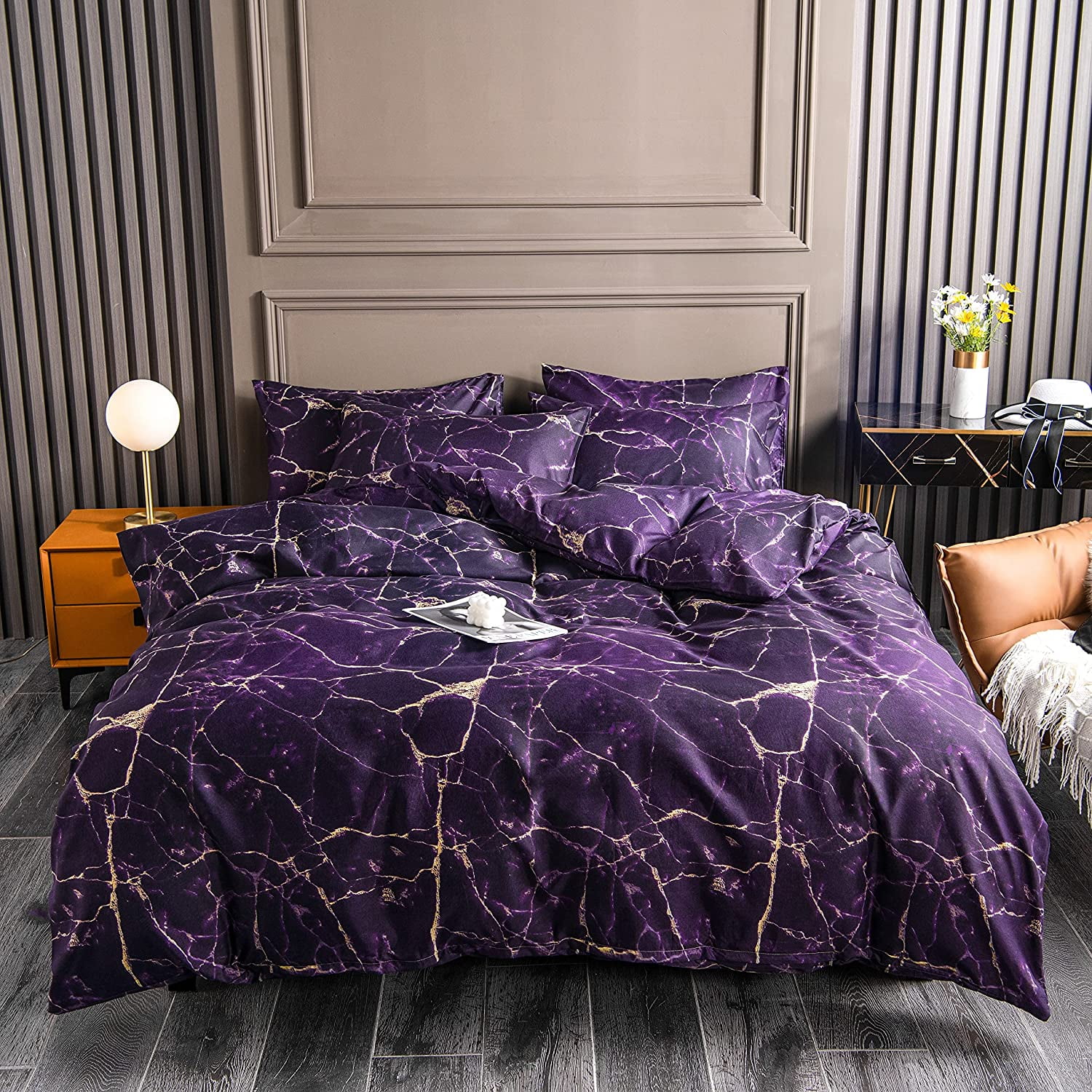 Purple Marble Bedding Sets Trippy Gold Glitter Comforter Cover Tie Dye