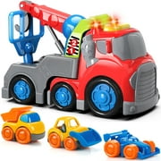 Toy Crane Trucks for Boys 1 2 3 Years Old, Construction Truck Toy Set Toddlers Boys Girls Toys, Push and Go Play Vehicle Crane, Bulldozer, Dumper, Race Car with Sounds and Lights for Birthday