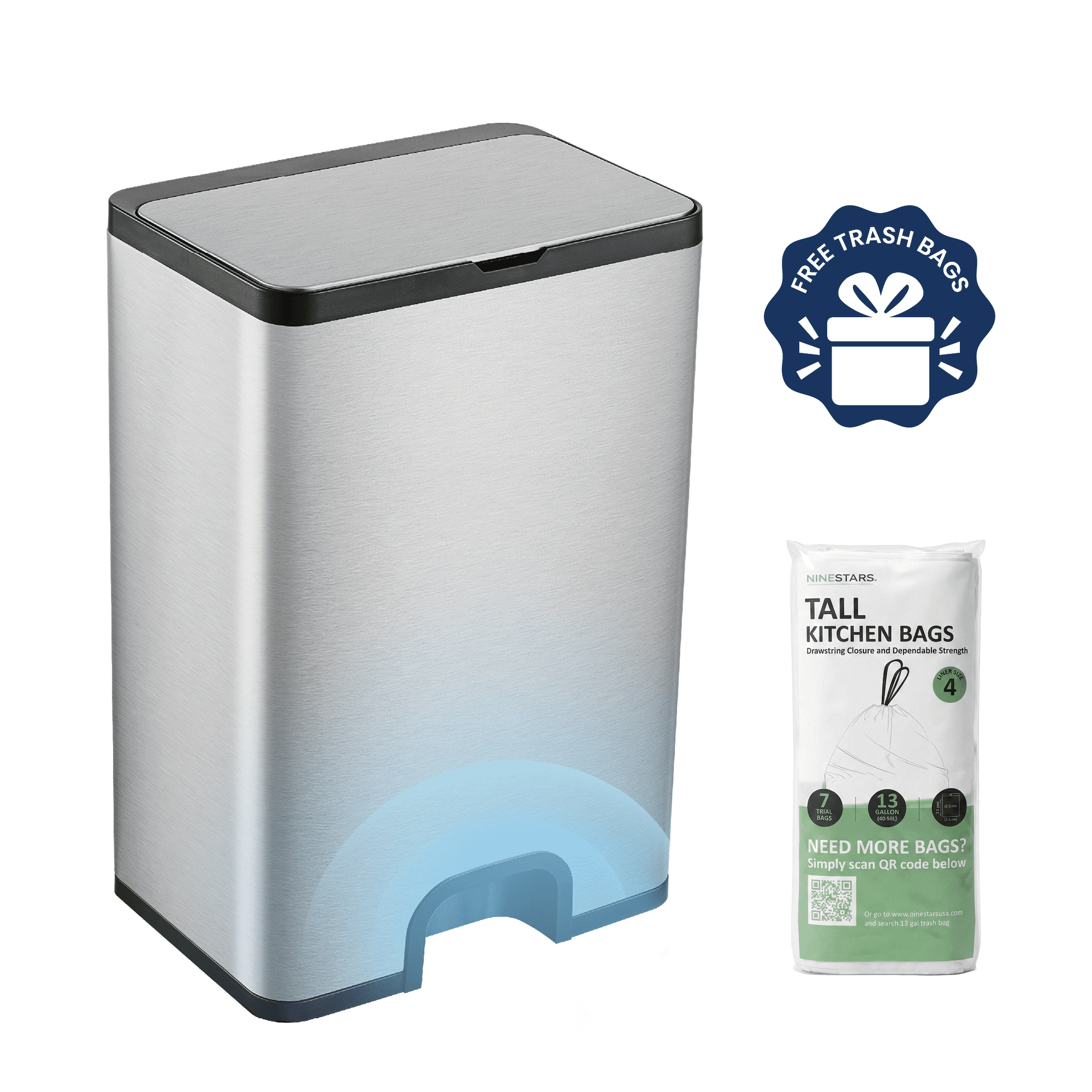 NINESTARS Large 21 Gallon Kitchen Trash Can, Automatic Touchless