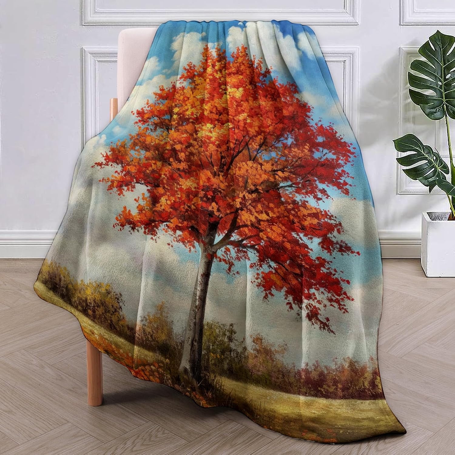 Sweetgum Tree Blanket,Autumn Tree Flannel Throw Blankets,Soft Warm Lightweight Cozy Plush Fall Foliage Throws for Bedroom Sofa Home Decor Gifts for Women Girls 50"x40"