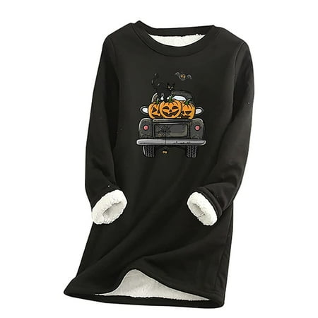 

Women O-Neck Loungewear Nightgowns Long Sleeve Halloween Print Fall Fleece Tops Hot6sl4869935