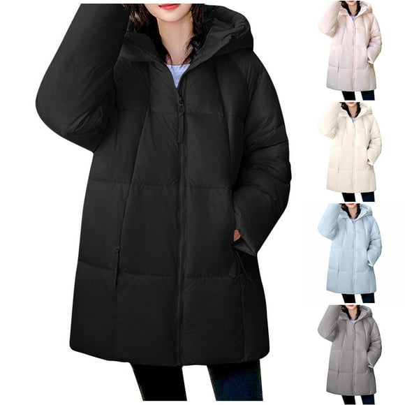 Sentmoon Winter Coats Jacket Cute Christmas Gifts Women's Fashionable Solid-color Hooded Pocket Long-sleeved Zipper Thickened Fleece Casual Jacket Fall and Winter