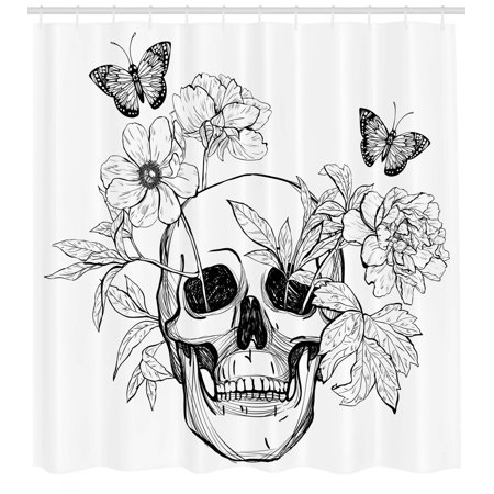 Day Of The Dead Shower Curtain Skull With Flower Blooms And