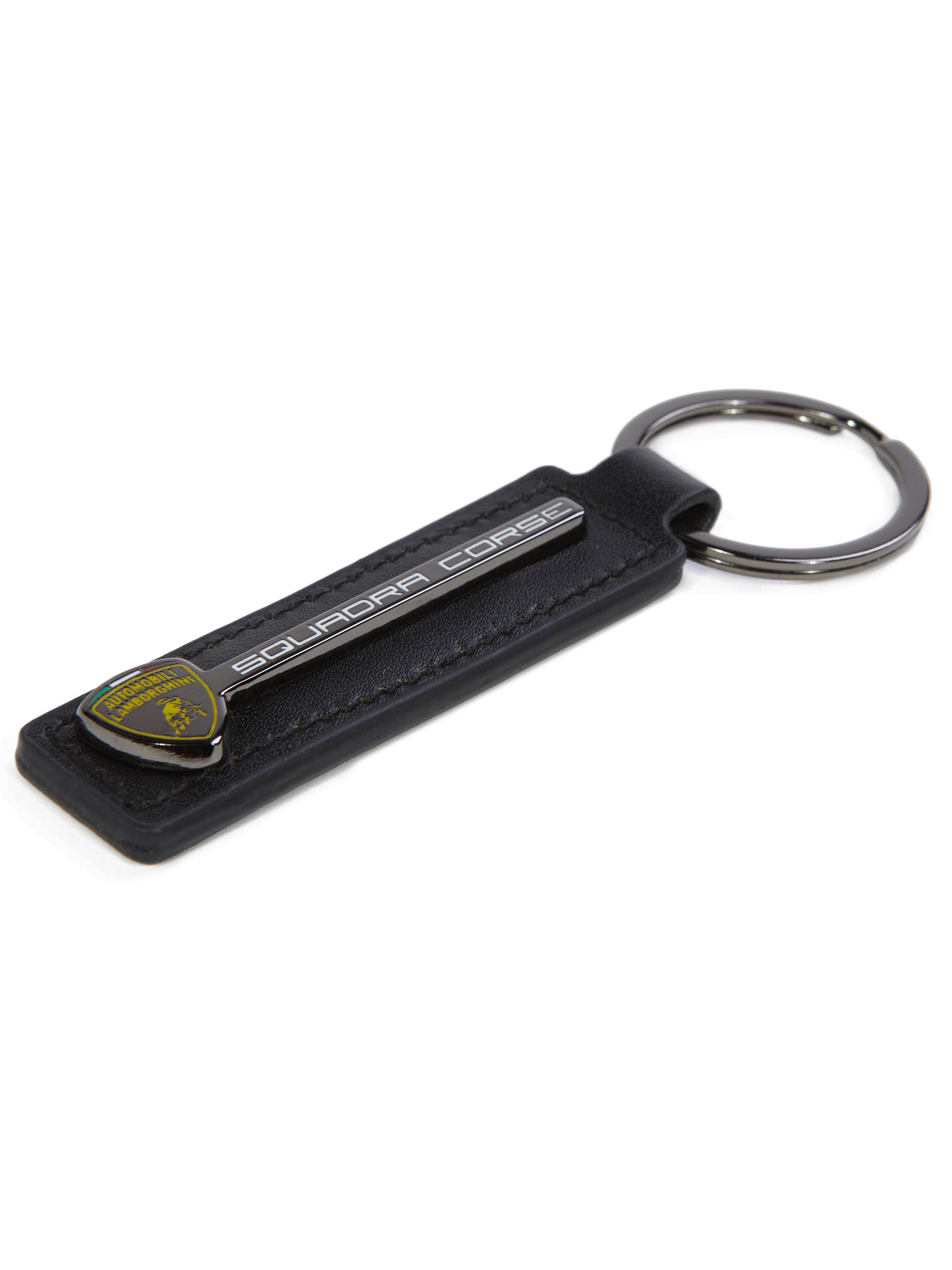Lamborghini Squadra Corse Leather Keyring Black