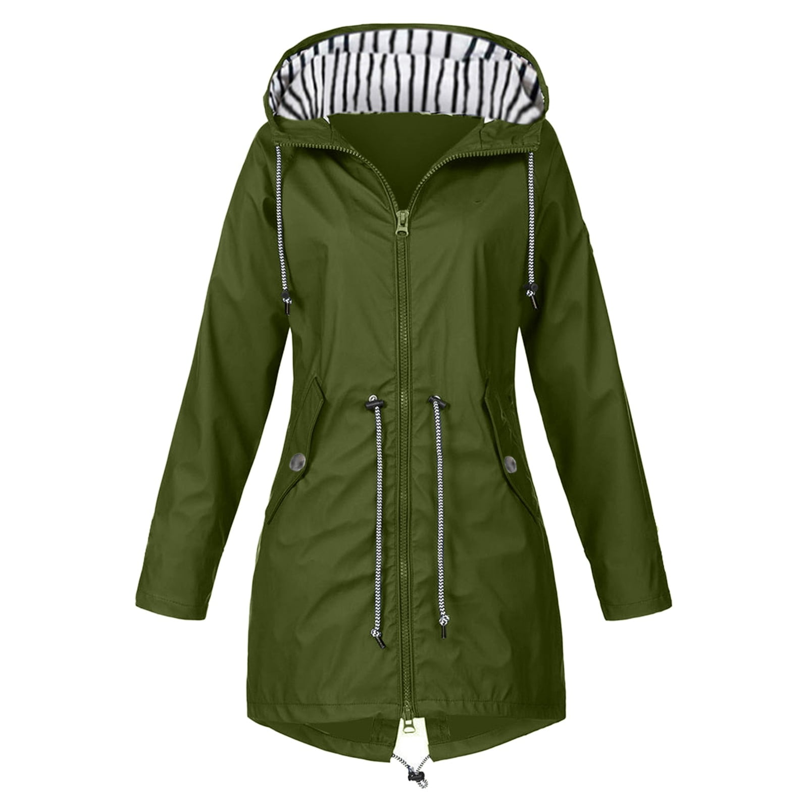 Kcodviy Veste De Pluie Pour Femmes Avec Imperméable Grande Taille Capuche Légère Manches Longues Veste De Pluie Transparente Coupe-Vent Fermeture Éclair Cordon De Serrage Imperméable Avec Poches