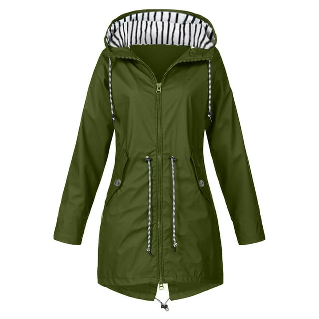 2025 Manteau de Pluie pour Femmes Hauts de Randonnée pour Femmes avec Capuche Manteau Long Léger Manche Coupe-Vent à Fermeture Éclair Veste de Pluie Courte Imperméable à Cordon Imperméable avec