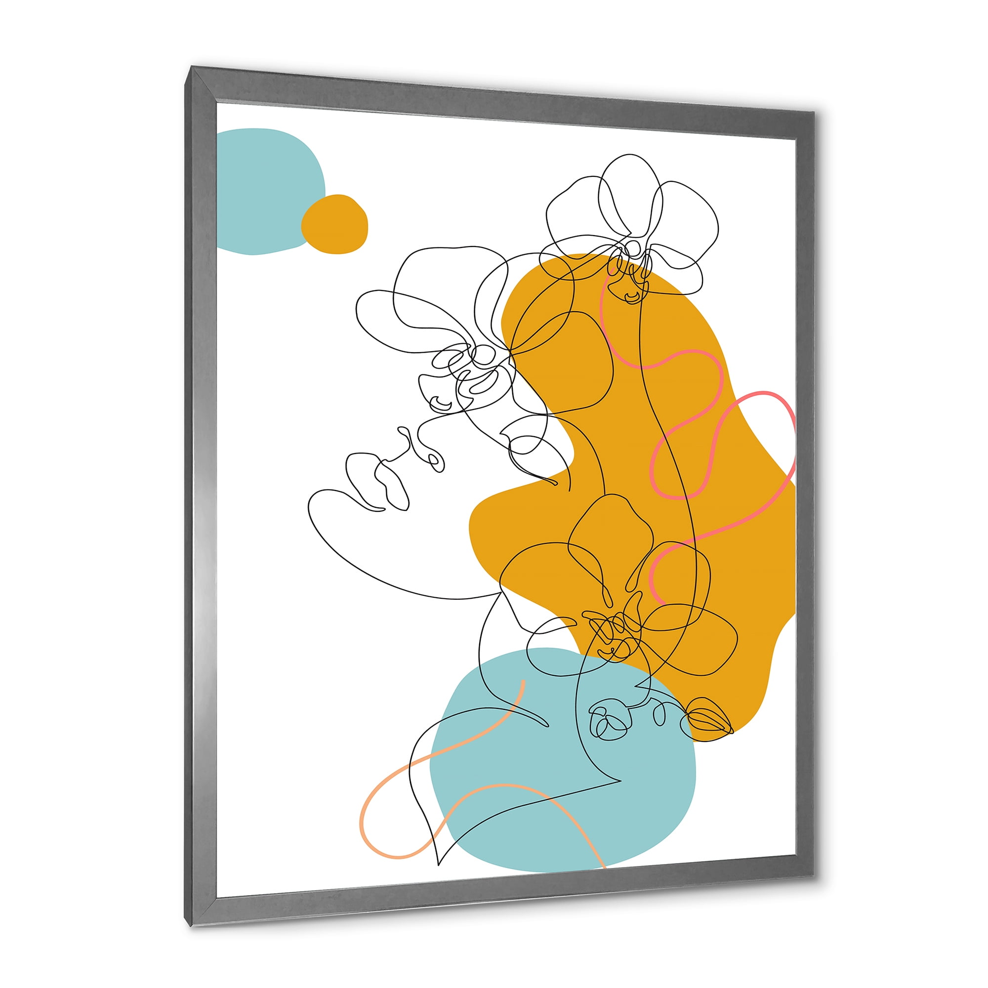 Designart 'Beautiful Woman Portrait With One Line Drawing' Modern Framed Art Print