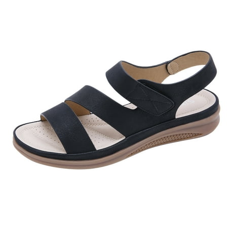 

KBODIU Women s Arch Support Sandals Orthotic Adjustable Flat Sandals for Women Flat Slip On Sandals Roman Open Toe Casual Sandals