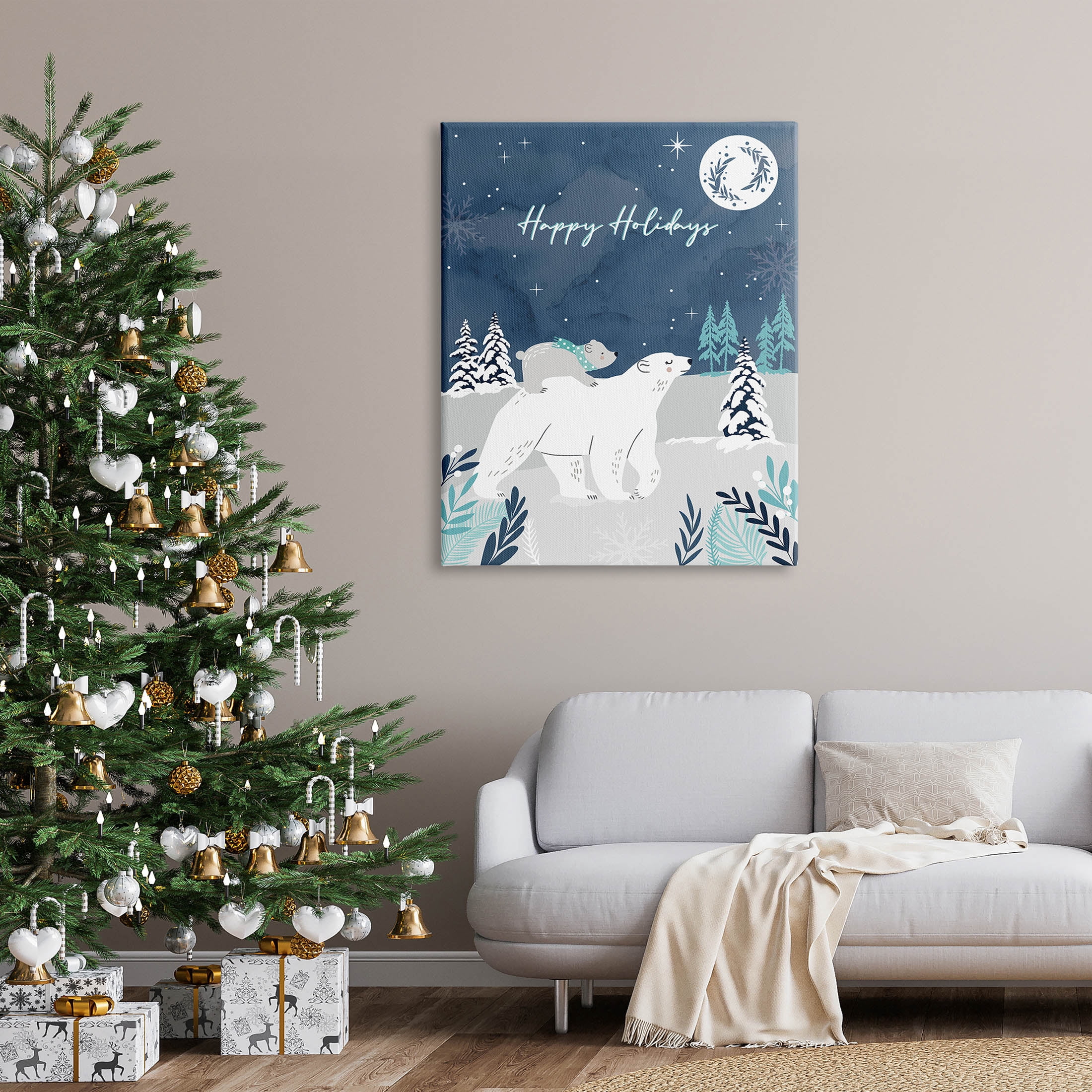 Happy Holidays Winter Snow Bears Holiday Graphic Art Gallery Wrapped Canvas Print Wall Art