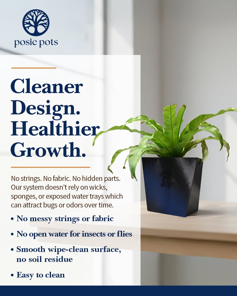 Posie Pot 5 inch Medium Black Twisted Square Self Watering Planter