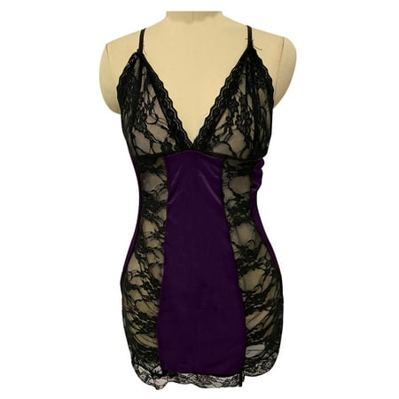 Chuancc Womens Underwear Women Sexy Lace Black Lingerie Dress Sleepwear Night Dress Backless Pajamas Womens Pajamas Lace Underwear for Women Clearance Purple Xl