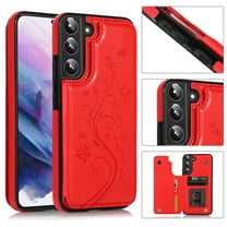 Dteck Case For Samsung Galaxy S22 Plus,Shockproof Rubber Hybrid Pattern Leather Card Holder Wallet Back Flip Case Kickstand Cover for Galaxy S22  5G,Red