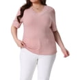 thumbnail image 2 of DARING DIVA Women's Plus Tops V Neck Pullover Knitted Casual Blouses 1X Pink, 2 of 6