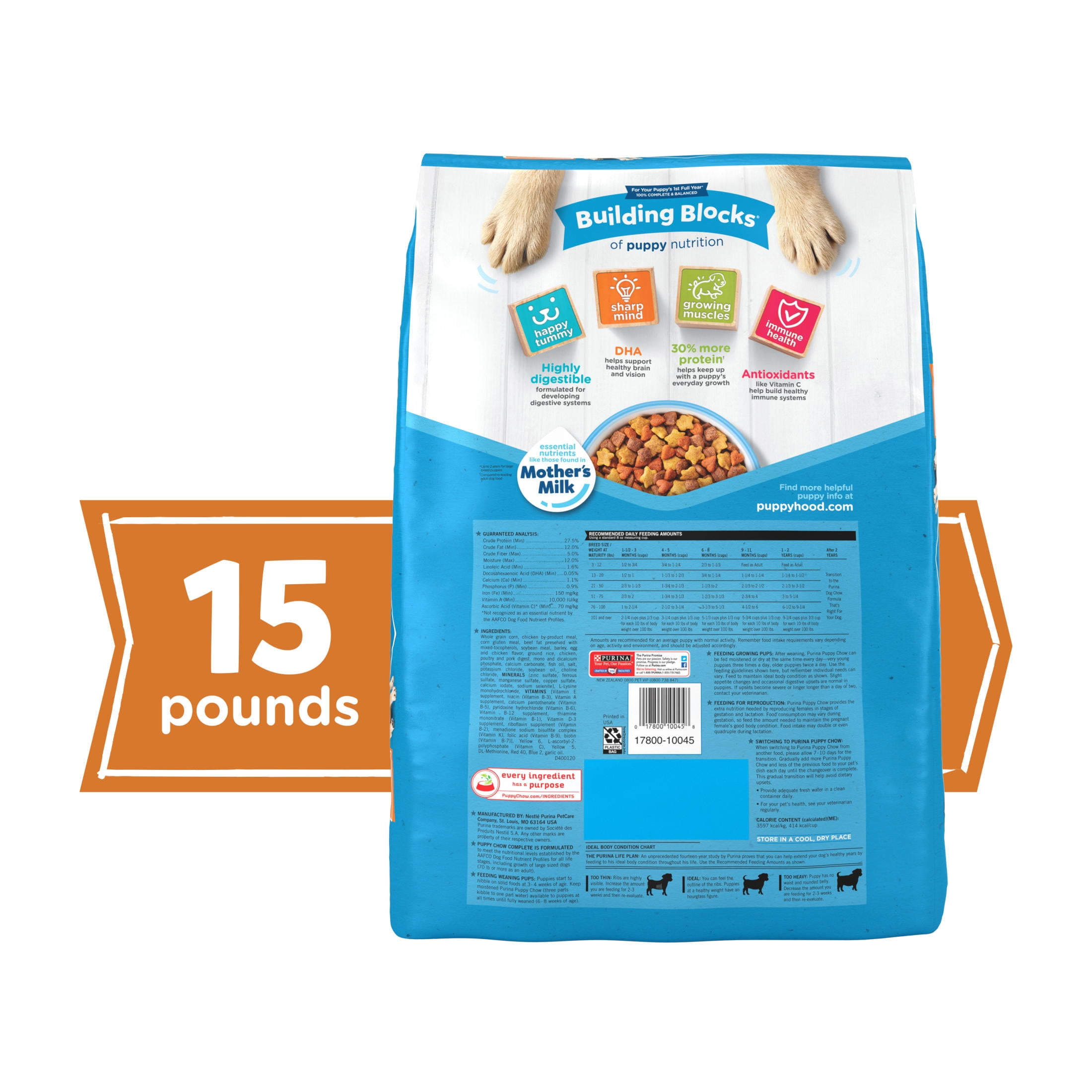 Purina Puppy Chow Complete Dry Dog Food, High Protein with Farm-Raised Real Chicken, 15 lb Bag