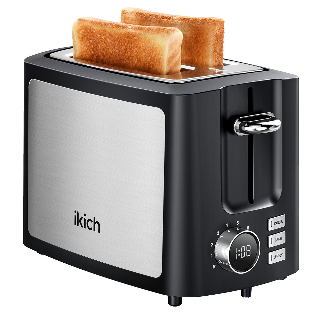 IKICH 2 Slice Toaster, LCD Screen Stainless Steel,900W, Black