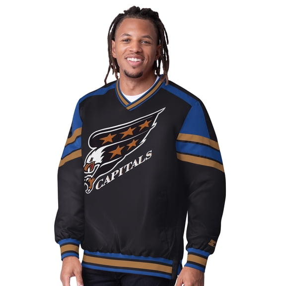 Men's Starter  Black Washington Capitals Reliever V-Neck Pullover Jacket