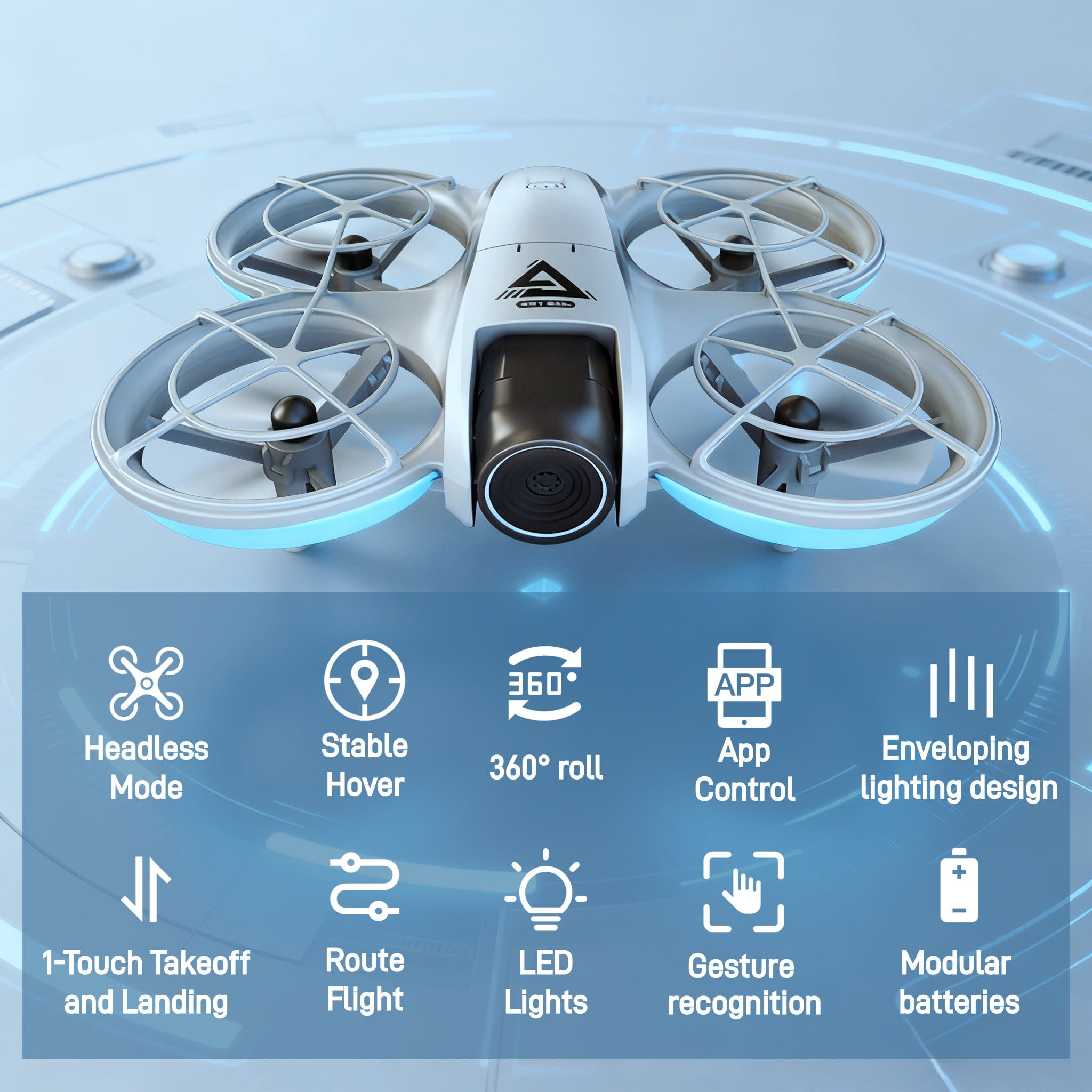 Mini Drone with 4K Camera for Kids & Beginners, Altitude Hold, Headless Mode, 3 Speeds, LED Lights, One-Key Takeoff, RC Quadcopter Toy Gift, Gray