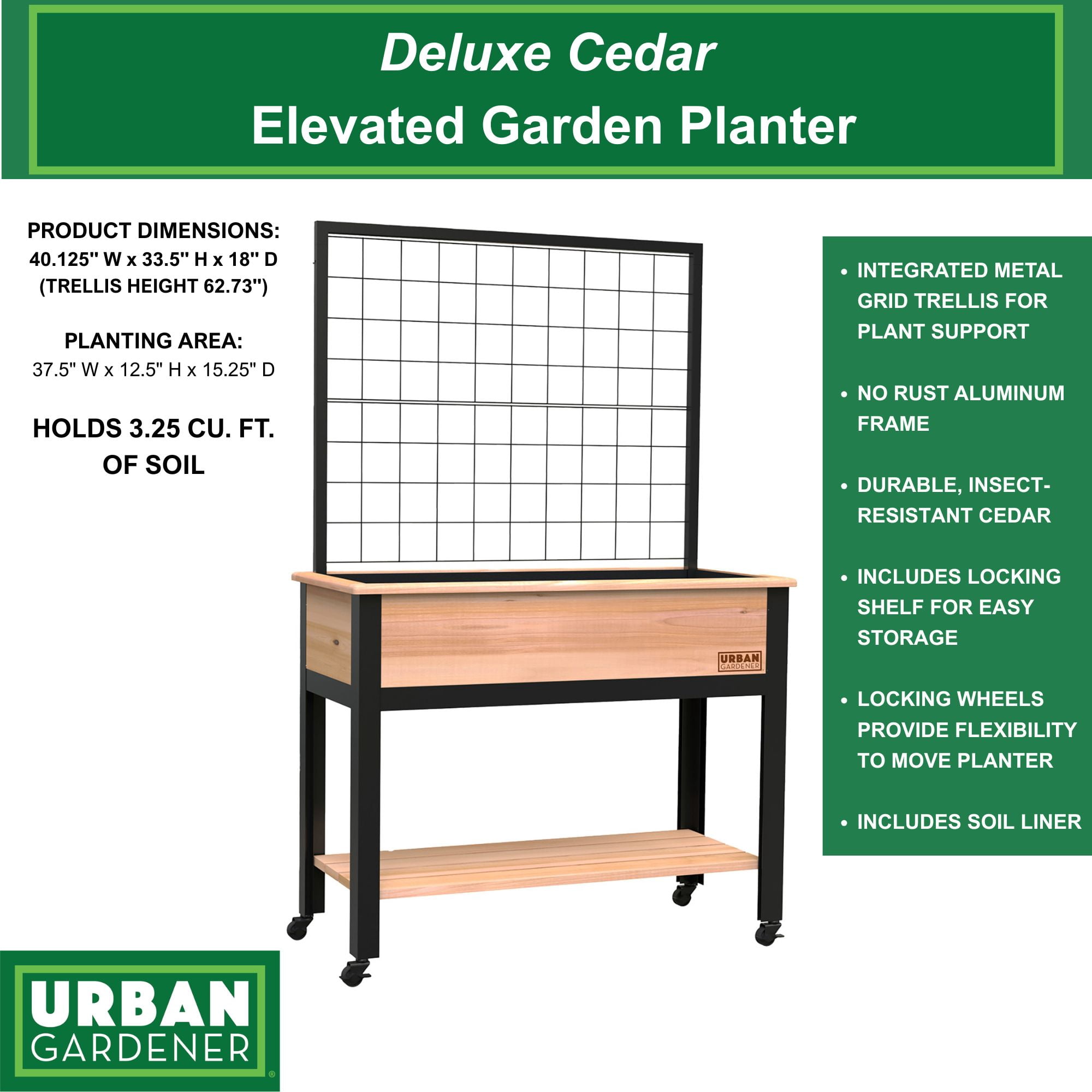 Panacea Cedar Elevated Garden Planter with Trellis, Outdoor Raised Bed Planter