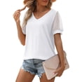 thumbnail image 2 of Blouse Shirt Pure Color V-Neck Top Women's T-shirt with Sheer Mesh Short Sleeves for Summer, 2 of 5