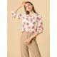 thumbnail image 3 of Allegra K Blusa Top Con Estampado Floral De Crisantemo Corbata Cuello V Manga Larga Para Mujer Beige XS Unique Bargains Blusa, 3 of 6