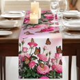 thumbnail image 3 of Pink Roses Table Runner 72 Inches Long,Spring Floral Butterflies Watercolor Modern Art Cotton Linen Table Runners Dresser Scarves,Fabric Tabletop Scarf Furniture Cover for Home Dinner Party 13"x72", 3 of 9