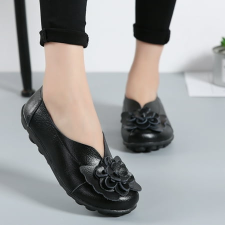

Christmas Women s Soft Leather Flat Casual Shoes Comfortable Flower Slip on Single Shoes