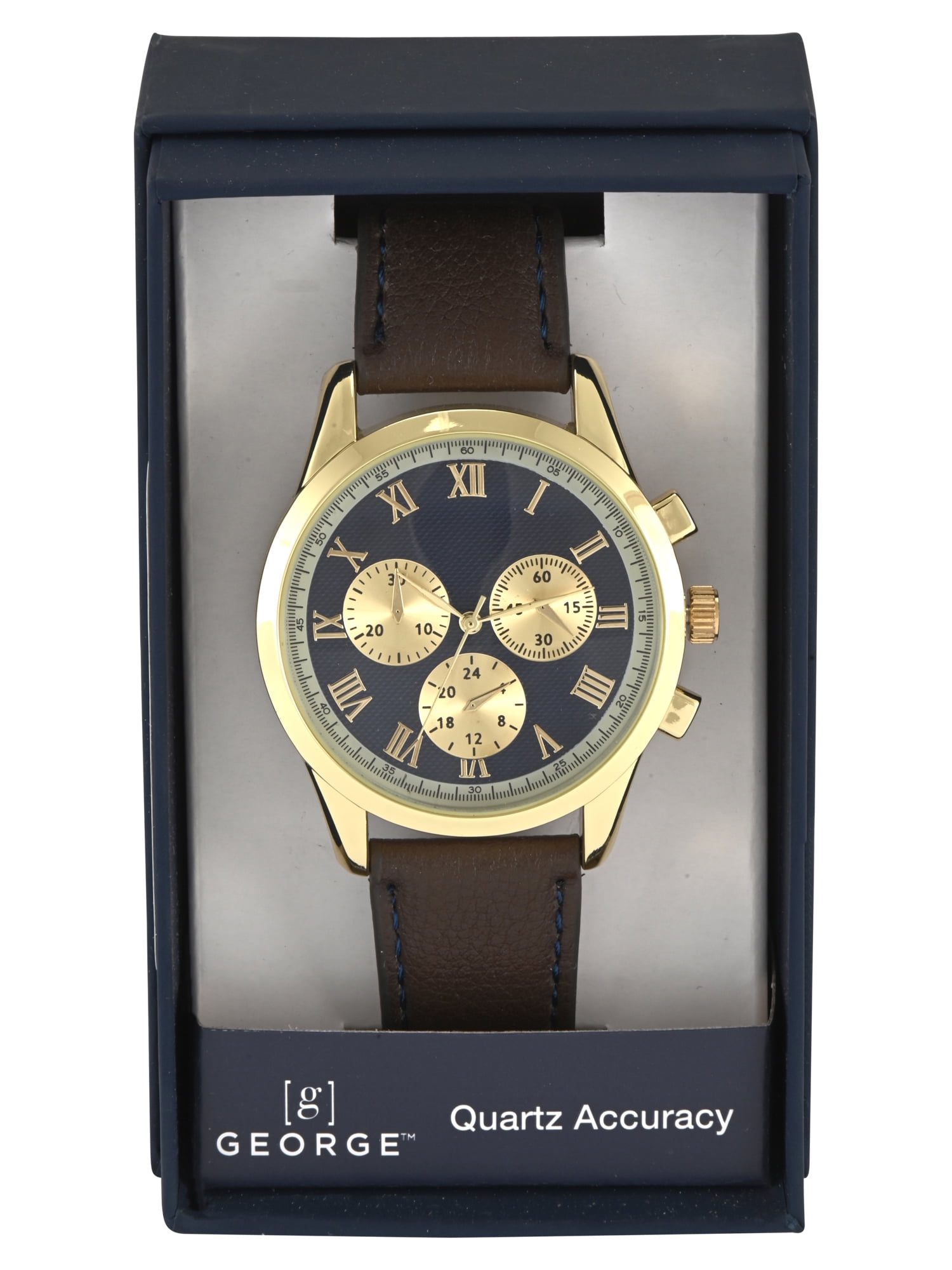 George Men's Gold Round Case with Brown Strap Watch