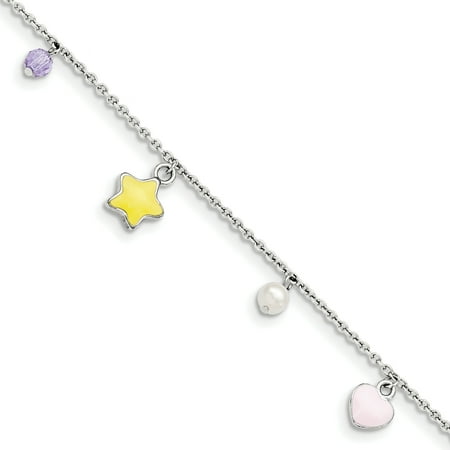 Swarovski Pearl Freshwater Bracelets (925 Sterling Silver Enameled Freshwater Cultured Pearl Swarovski 3 Inch Extension Bracelet 7 For Women Gift)