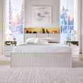 thumbnail image 4 of wow97e Queen Size Bed Frame with 50" Tall Storage Headboard, Wooden Platform Bed Frame with 4 Drawers, LED Lights, Charging Station, No Box Spring Needed, White, 4 of 8