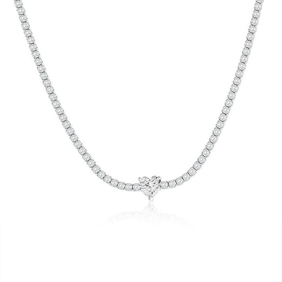 Beaux Bijoux Simulated Diamond CZ Heart Tennis Necklace in Sterling Silver - Hypoallergenic Necklace for Women - Fine Jewelry for Her