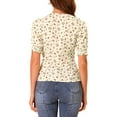 thumbnail image 3 of INSPIRE CHIC Women's V Neck Short Sleeves Tops Button Decor Floral Blouse XS Apricot, 3 of 7