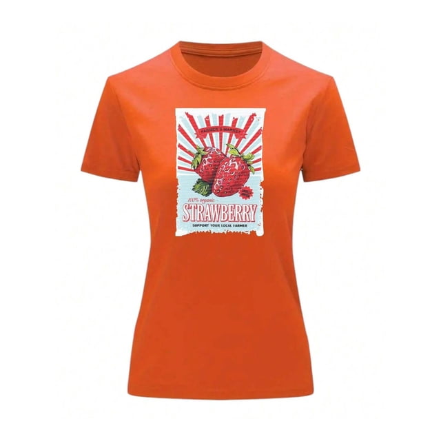 Playera Blusa De Fresas Strawberry Vintage Retro Ropa Casual Para Mujer Color Anaranjado Talla Grande Marca Emil SaEs