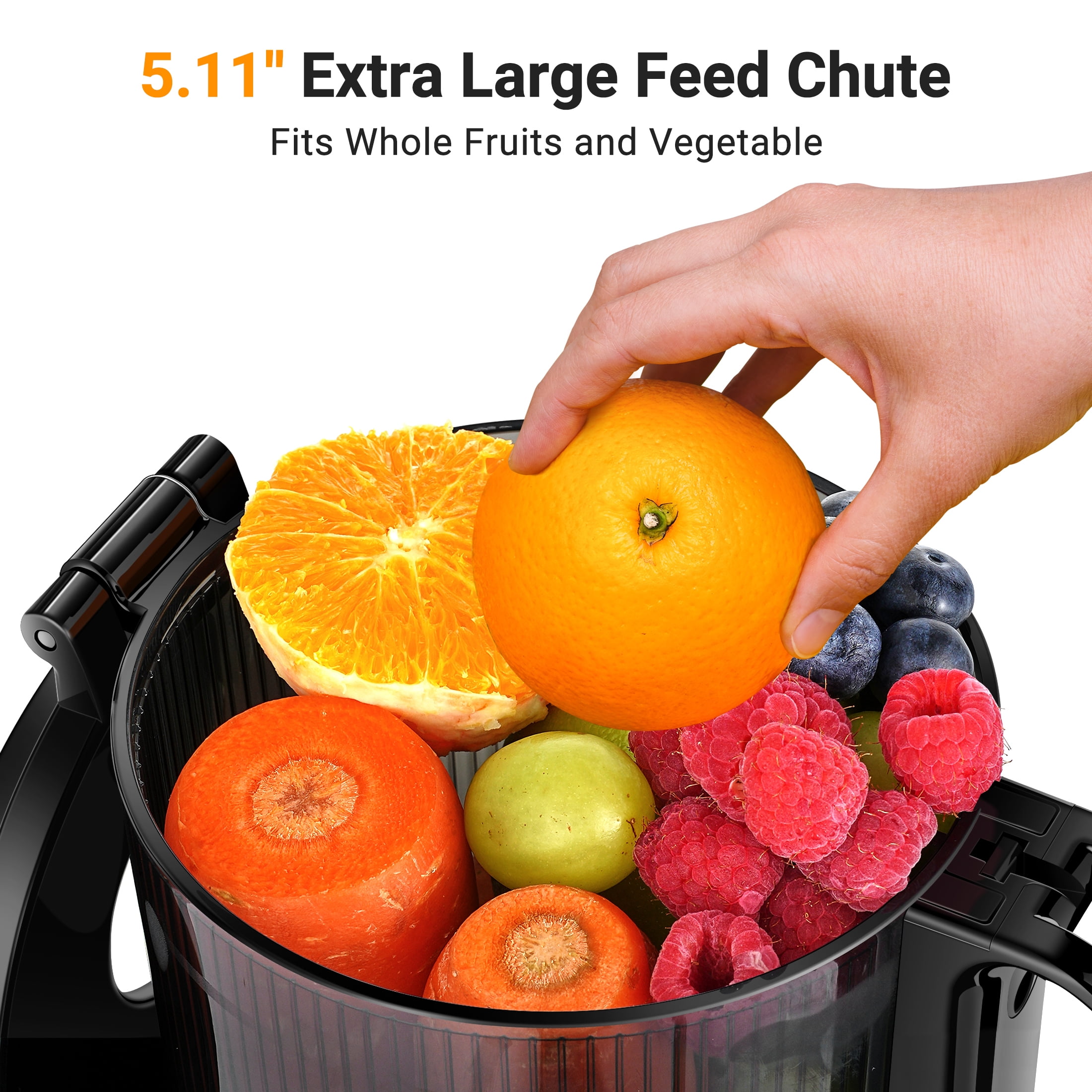 Sunmaki 5.11" Juicer Machines, 150W Cold Press Juicer for Fruits and Vegetables, 80 RPM Quiet & Easy to Clean, High Juice Yield,Black