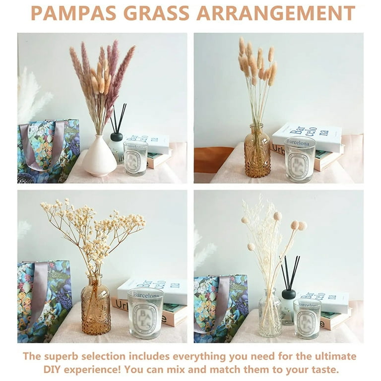 95pcs Natural Dried Pampas Grass Bouquet 17.5 Inches, Reed Flower, Gold Ball, Luxury Pampas, Valentine Grass, White Pampas Bunny Tail, Artificial