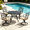 5 Piece (4 Swivel Chairs + 41" Round Table), variant on SOLAURA 41" Round Outdoor Patio Table with 1.57" Umbrella Hole, Metal Outdoor Patio Dining Table for Backyards, Porches, Gardens or Poolside, Black