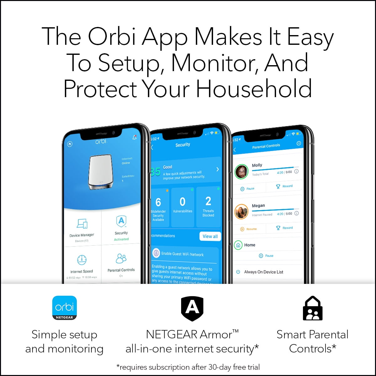 NETGEAR Orbi RBK852 AX6000 Wireless Network Tri-Band Mesh NETGEAR Orbi RBK852 AX6000 Wireless Network Tri-Band Mesh