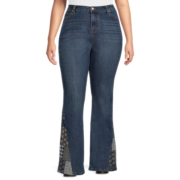 Alivia Ford Women's Plus Size High Rise Colorblock Flare Jeans